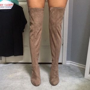 Steve Madden tan thigh high healed boots